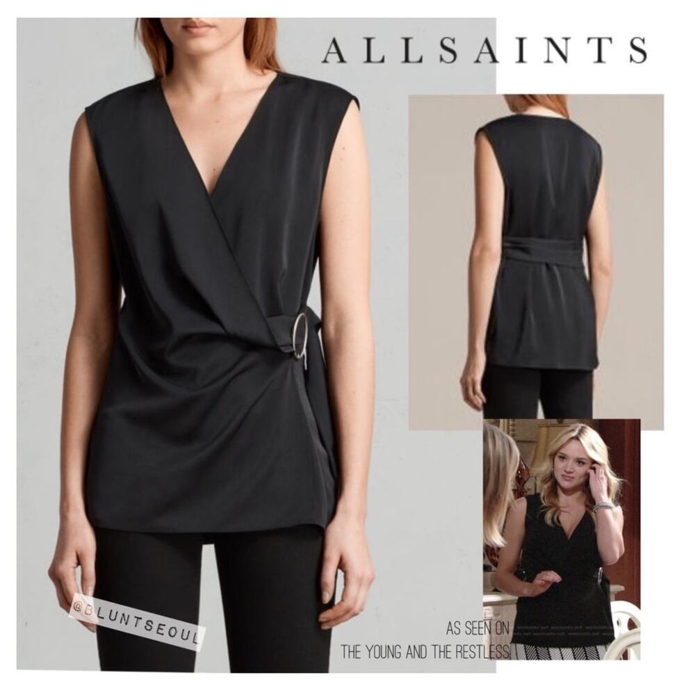 AllSaints Callie Top Womens Wrap Shirt Size S Black‎ Date Night Minimalist ASO